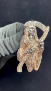 Colgante Personalizado de Santa Muerte con Diamantes de Moissanita VVS, Estilo Hip Hop, Chapado en Oro, Plata 925, Joyería Brillante - Product Image 3