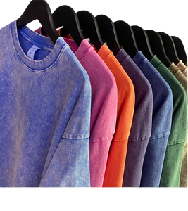 เสื้อยืดผู้ชายสไตล์วินเทจ ผ้าฝ้ายถัก 100% ล้างสีแบบแอซิด คุณภาพสูง แห้งเร็ว เป็นมิตรกับสิ่งแวดล้อม ลายเรียบ - Product Image 1