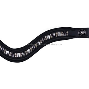 Bande de front en cuir personnalisé de haute qualité avec rembourrage noir doux décorer avec des cristaux noirs et argentés brillants - Product Image 5