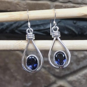Boucles d'oreilles en topaze bleue de Londres, argent sterling plaqué or, pendantes, élégantes, cadeau mignon pour femme, anniversaire - Product Image 1