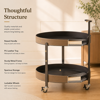 Table console ovale moderne et écologique à 2 niveaux en cuir PU avec roulettes pour le salon