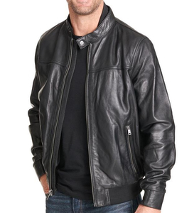 Vestes en cuir véritable de style motard classique Bomber en cuir véritable sophistiqué durable veste d'hiver confortable pour hommes - Product Image 3
