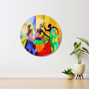 Arte de Bailarinas Africanas: Decoración de Pared en Lienzo con Impresión Vibrante, Círculo de Vidrio - Product Image 1