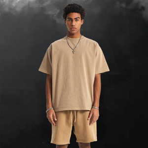 OEM Wholesale Oversized Heavyweight 100% Cotton Knitted <b>Drop</b> Shoulder Vintage <b>Acid</b> Wash Streetwear Custom Logo Men T-shirt - Product Image 1