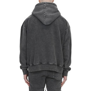 Personalizable de los hombres de gran tamaño Vintage francés Terry algodón polar sudadera ácido lavado Streetwear estilo sudaderas con capucha - Product Image 6