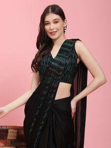 Sari prêt à porter en satin de soie Georgette dernier créateur avec séquences Collection de vêtements indiens et pakistanais de Fab Zone - Product Image 5