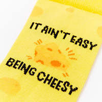 Chaussettes Jacquard Personnalisées à Motif Fromage Dessin Animé, Tricotées avec Texte Amusant, Séchage Rapide, Respirantes, Coton Spandex, Décontractées, Usage Quotidien Intérieur, Personnalisables