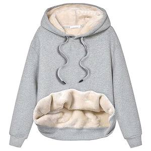 Chaqueta gris con forro polar de Sherpa para mujer, franela a cuadros con cremallera y capucha - Product Image 3