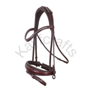 Brida de doma marrón hecha a mano con banda para cejas Clincher plateada Pull Back Noseband y tocado anatómico acolchado - Product Image 1