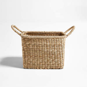 Paniers de rangement rectangulaires en jonc de mer avec poignées, paniers en jonc de mer pour livres, fruits, vêtements, couverture multifonction - Product Image 1