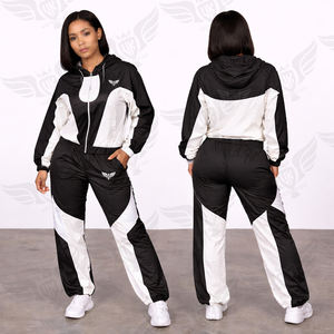 Ensemble de survêtement deux pièces pour femme, coupe-vent léger, design tendance, blocs de couleur, sweat à capuche zippé et pantalon de jogging - Product Image 2