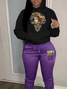 Ensemble de sweatshirt à capuche grande taille et imprimé de lettres pour l'automne et l'hiver Ensemble de survêtements quotidiens et décontractés à manches longues pour femmes Tendance - Product Image 2