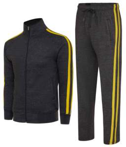 Survêtements personnalisés dernière Offre Spéciale de qualité supérieure en gros hommes gris foncé et rayures jaunes Gym Fitness vêtements de course ensembles de survêtements - Product Image 4