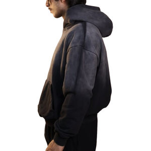 Qualité supérieure Double Pigment Wash 500 GSM Coton Mélangé À Capuche Drop Shoulder Cropped Fit Hoodies - Product Image 3