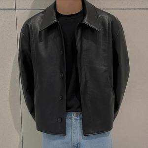 Veste courte en cuir véritable pour moto, tendance, style coréen, nouvelle collection d'hiver, haut de gamme, col à revers, coupe ample, streetwear tendance - Product Image 6