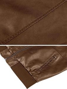 Chaqueta de moto de piel de cordero auténtica marrón para hombre, estilo informal, con cierre de cremallera en relieve, impermeable, con capucha, tela ODM - Product Image 6