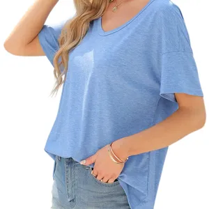 사용자 정의 로고 패션 100% 면 여자의 여름 티셔츠 하이 퀄리티 자수 새로운 디자인 재고 Oem 서비스