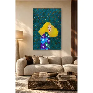 Fida, femme aux cheveux blonds sur fond turquoise, impression sur toile - Product Image 2