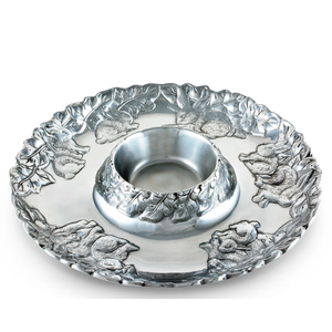 Plateau à chips et à trempette en aluminium poli, design animal en relief, plateau rond pour collations avec plateau central inspiré de la nature, best-seller - Product Image 1