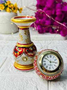 Reloj de mesa de mármol étnico de mármol, pantalla Digital Art Deco, pieza antigua para decoración de hogar y oficina, reloj de Pilar, Decoración de mesa - Product Image 2