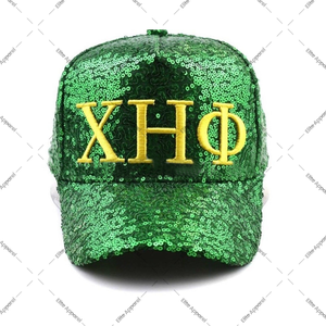 Sombrero de lentejuelas verde Eta Phi Chi griego personalizado | Gorra de hermandad brillante con ajuste ajustable para eventos de capítulos con estilo - Product Image 1