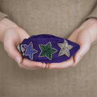 Diadema con Cuentas Hecha a Mano, Diseño Cuarta Estrella Especial, para Niñas, Nueva Llegada, Color Azul Dorado de Mardi Gras, Hiba Enterprises HE-5641