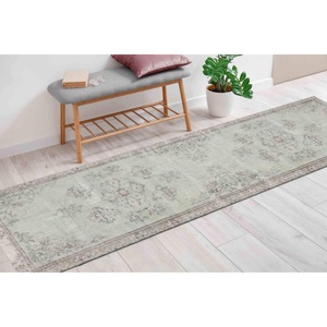Green Turkish <b>Rug</b>: Muted Antique Decor, Hallway Accent <b>Rug</b>,<b>Chenille</b> <b>Rug</b> - Product Image 5
