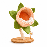 Arbre à chat botanique en forme de fleur, avec perchoir en peluche et décorations en feuilles, en MDF écologique et polaire, durable, facile à assembler, pour intérieur, emballage carton