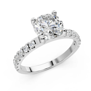 แหวนหมั้นเพชรทรงกลมคลาสสิกประดับเพชรแบบ Pave - Product Image 1