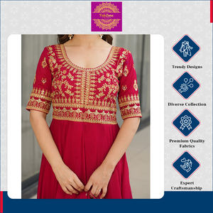 Vestido de Fiesta de Alta Costura FABZONE, Bordado, de Media Manga, en Seda Vichitra, Listo para Usar, con Dupatta - Product Image 6