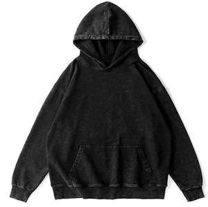 Vêtements pour hommes Pull à capuche en éponge française Acid Stone Wash Vintage Sun Fade Hooded Kangaroo Pocket Drop Shoulder Plus Size Hood - Product Image 5