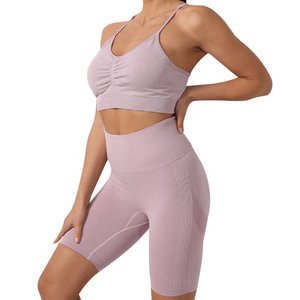 ชุดเสื้อกางเกงเปิดไหล่2ชิ้นสำหรับผู้หญิง,ชุดเสื้อในยิมฟิตเนสกางเกงเลกกิ๊ฟ2ชิ้น - Product Image 1