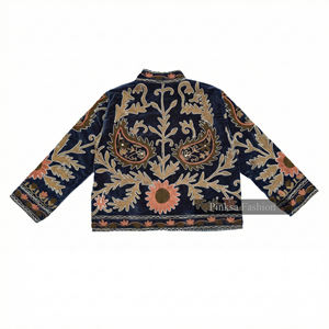 Veste universitaire en velours brodé floral bohème, anti-rides, écologique, coupe-vent et respirante, en coton Suzani, pour l'hiver et l'automne - Product Image 3