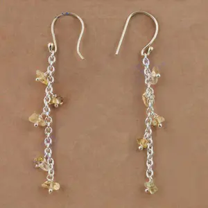 ต่างหูแบบห้อย 18K ทองคำแท้ 925 เงินแท้ ประดับพลอยซิทริน สไตล์วินเทจ ชุบทอง ประดับอัญมณ์ สำหรับผู้หญิง ตกแต่งด้วยไข่มุกและเพชร - Product Image 1