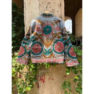 Wholesale Uzbek Embroidered Suzani Jacket Unisex Short Cotton Jute Fabric <b>Coat</b> with Floral Pattern for Spring Season - Product Image 5