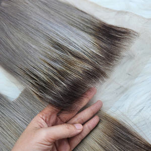 Extensions de cheveux humains vierges vietnamiens Remy, couleur gris, lisses, double trame, avec fermeture, 100 grammes - Product Image 2