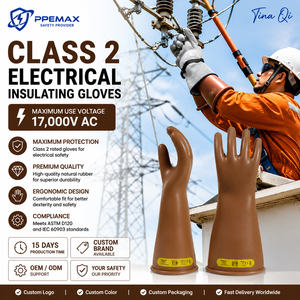 Gants isolants haute tension en caoutchouc bicolores de classe 4 pour travaux en sous-station, avec revers roulé, 40KV - Product Image 5