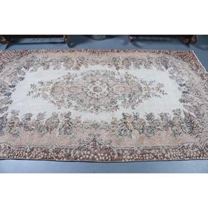 Turkish Rug, 5.4x9.3 ft Large Rug, <b>Brown</b> Bordered <b>Wool</b> Vintage Rug - Product Image 3
