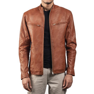 Chaqueta de Motociclista de Cuero para Hombre de Alta Calidad al por Mayor OEM con Logotipo Personalizado, Cuello Alto de Tela de Lona y Logotipo Frontal - Product Image 1