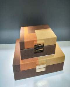 Boîte décorative Chevron en résine marron beige moderne Vente à chaud Cadeaux et artisanat Boîtes en bois Panneaux muraux fabriqués en Inde - Product Image 1