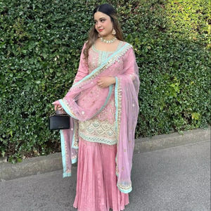 3 pièces de styliste traditionnel ethnique readymade Sharara Salwar Kameez broderie indienne travail Slim Fit réversible parties cousues - Product Image 1