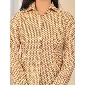 Chemise en popeline de coton crème pour femme avec motif brodé, taille unique du XL au 4XL, style formel de bureau - Product Image 2