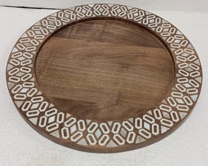 Plato cargador de madera de Acacia ecológico de alta gama, plato redondo para servir aperitivos con incrustaciones de resina para comida, platos de frutas con diseño elegante - Product Image 6