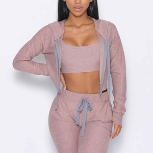 Ensembles d'entraînement pour femmes 3 pièces Leggings taille haute Crop Top Jacket Gym Yoga Outfit Stretchy Sports Bra Sets in All Weathers - Product Image 1