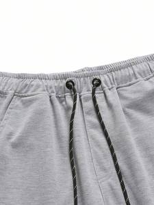 กางเกงสเวตเตอร์ผู้ชายทรงสลิมฟิตกางเกงวิ่งผ้าฟลีซสีเทาฟอกเอวยางยืดมีเชือกผูกปรับได้ - Product Image 3