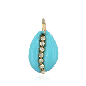 Sólido 14K oro amarillo Enemel Shell colgante Pave diamante Shell joyería Unisex regalo hecho a mano nuevo diseñador colgante cauri Shell - Product Image 1