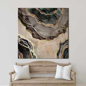 Toile d'art abstraite de luxe imprimée en marbre doré - Décoration murale moderne, encadrée - Product Image 1