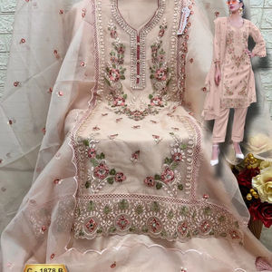 Elegante colección Eid Shalwar Kameez con bordado de organza y tela aburrida Santoon - Product Image 1