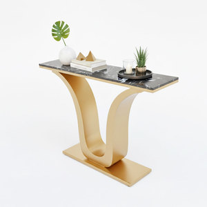 Modern Wabi-Sabi <b>Console</b> Table 120x30x85cm Marble Stone Top Iron Legs Mirrored Feature for Villa Living Room Bedroom Hotel Use - Product Image 1