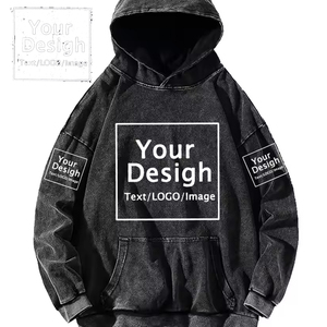 Black Acid Wash Hoodies <b>Jacket</b> | Cotton Oversized Casual Pullover Unisex Plain Warm Winter Wear Top With Front Pockets Hoodie - Product Image 4